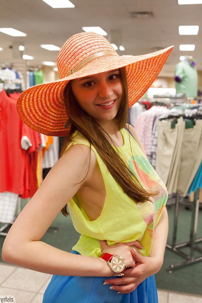 12P Horny brunette teen Elektra Rose flashing her boobs in public