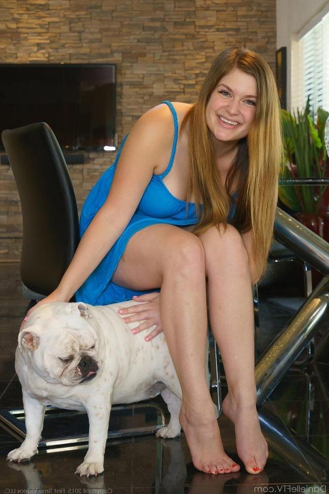 15P Busty beauty Danielle FTV masturbates in her blue dress