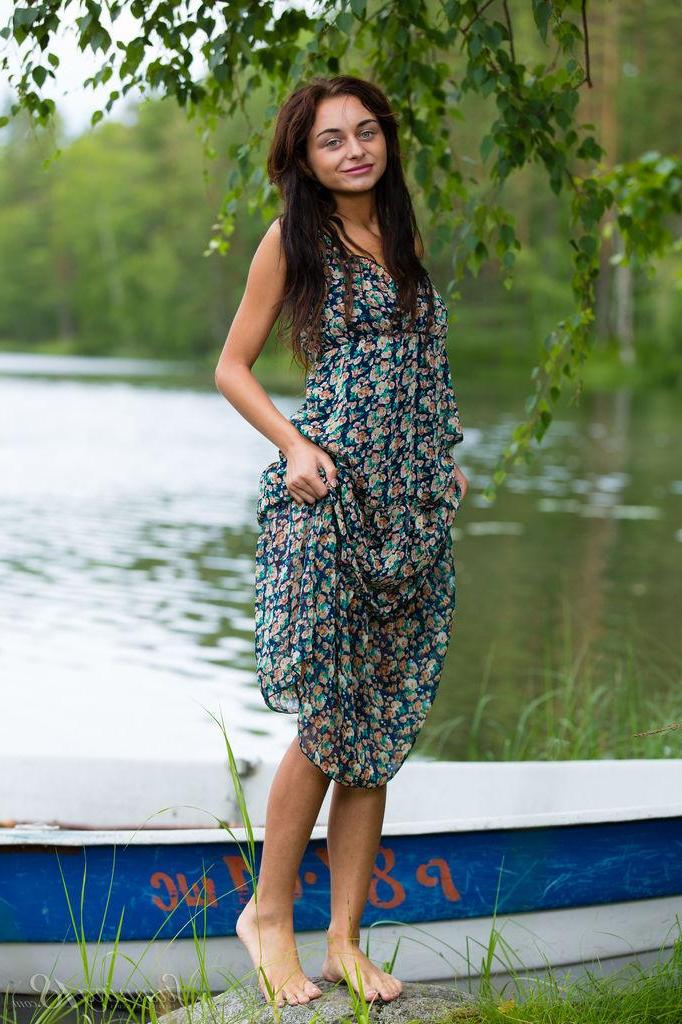 16P Brunette teen Dominika Dark gets naked by the lake in "Mermaid"