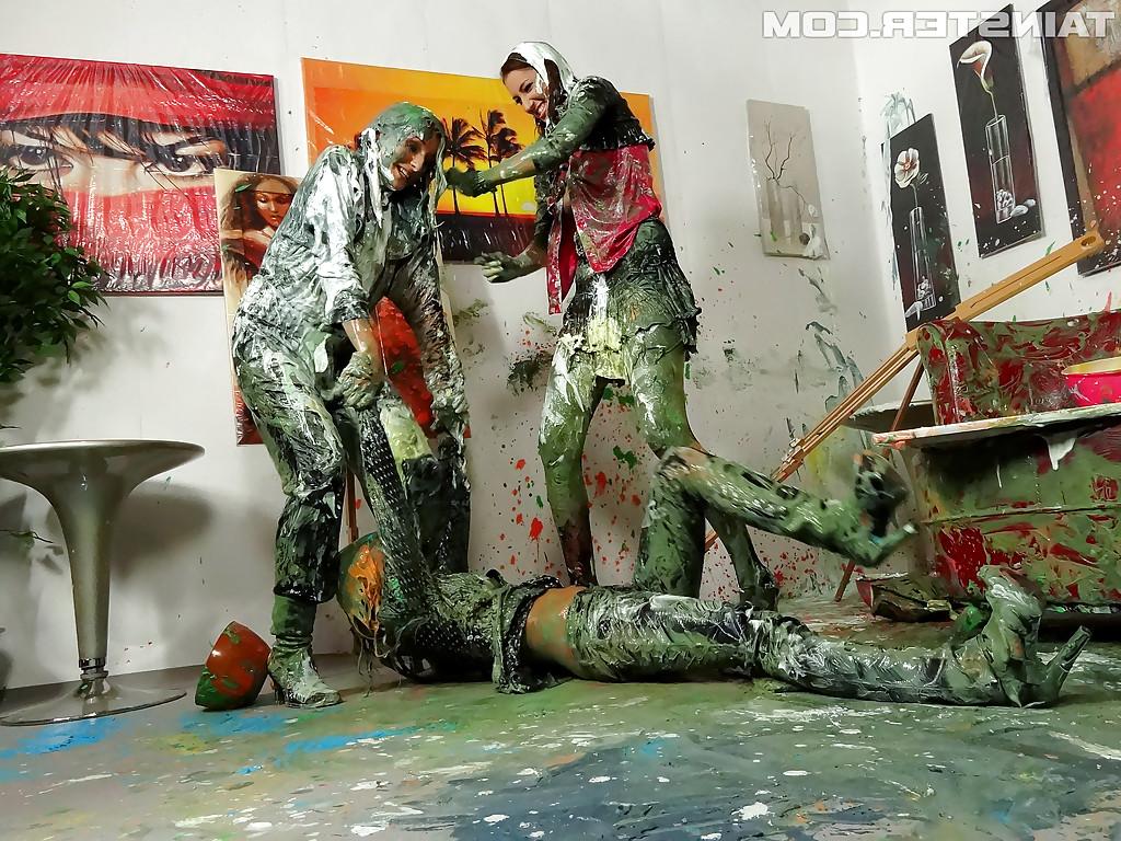 16P Sexy fetish babe Kitty Jane has some messy fully clothed fun with her friends