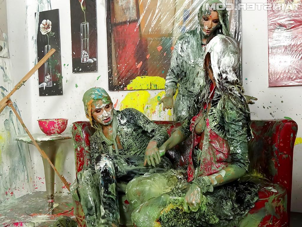 16P Sexy fetish babe Kitty Jane has some messy fully clothed fun with her friends