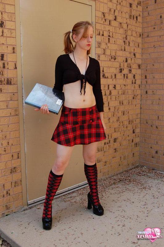 16P Pictures of redhead teen schoolgirl Forever Laura showing you up her skirt