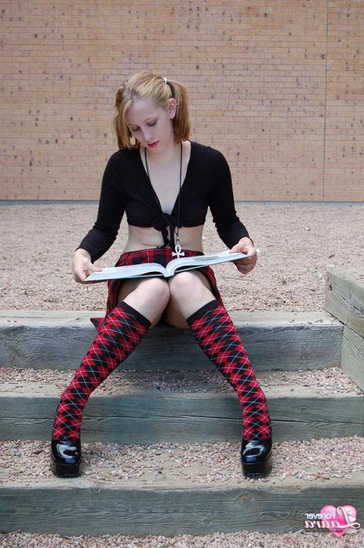 16P Pictures of redhead teen schoolgirl Forever Laura showing you up her skirt