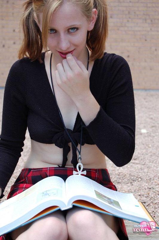 16P Pictures of redhead teen schoolgirl Forever Laura showing you up her skirt