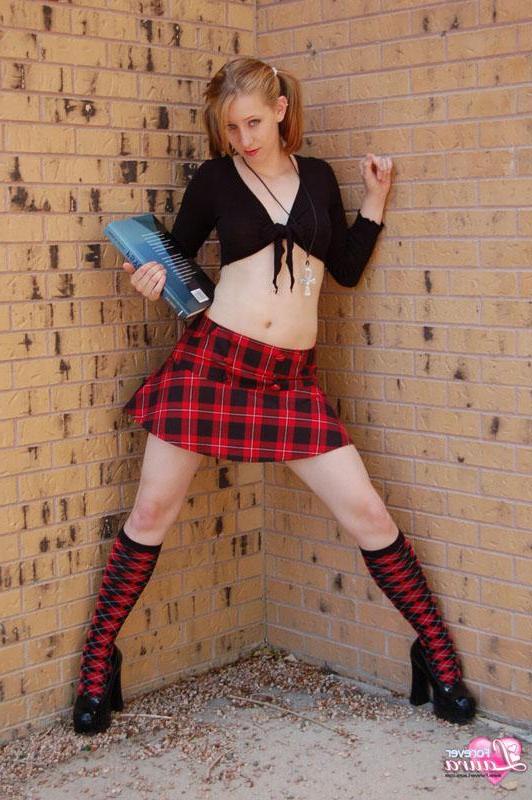 16P Pictures of redhead teen schoolgirl Forever Laura showing you up her skirt
