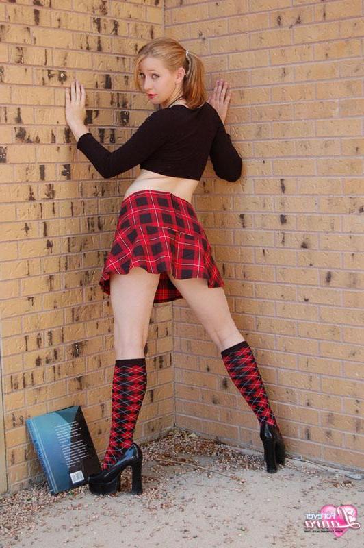 16P Pictures of redhead teen schoolgirl Forever Laura showing you up her skirt
