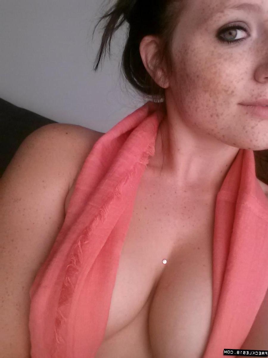 12P Pretty brunette girl Freckles 18 takes selfies in her melon scarf