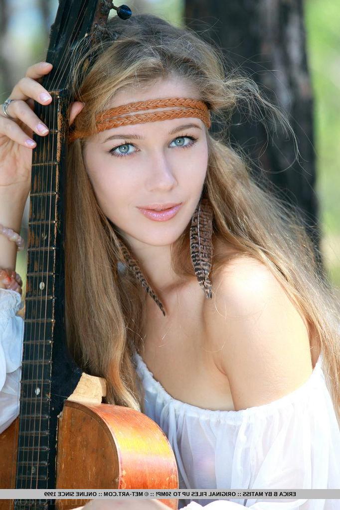 18P Beautiful blonde hippie Erica B plays her guitar in the nude