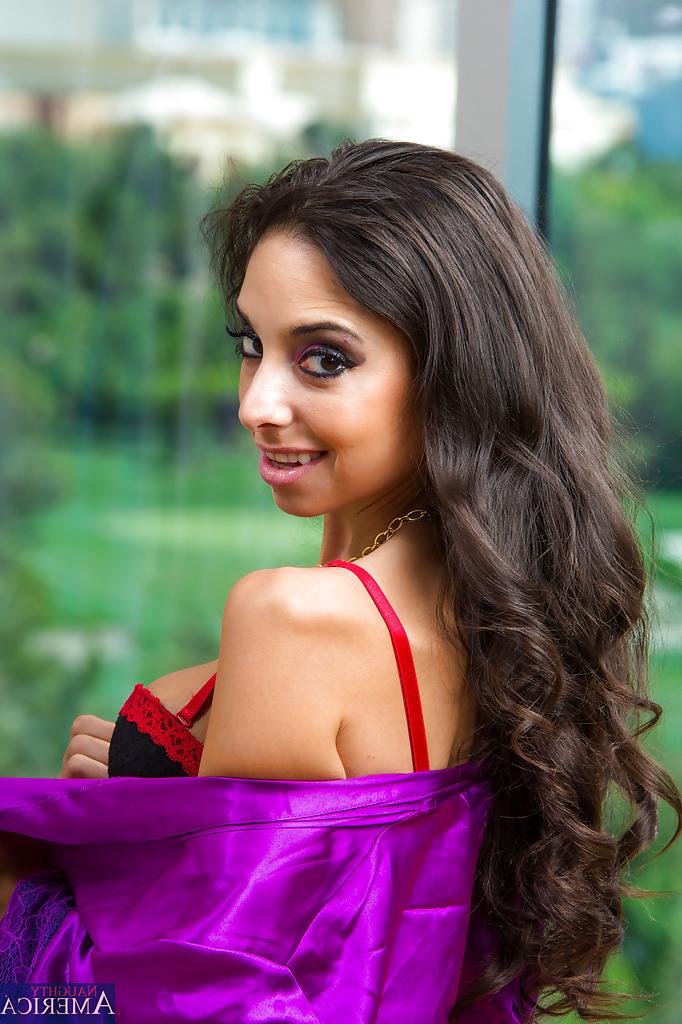 16P Sweet brunette babe Trinity undressing and showing her tight pussy