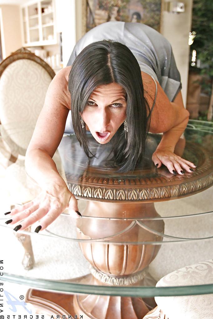 16P Classy mature brunette with big tits Kendra Secrets spreading her pussy