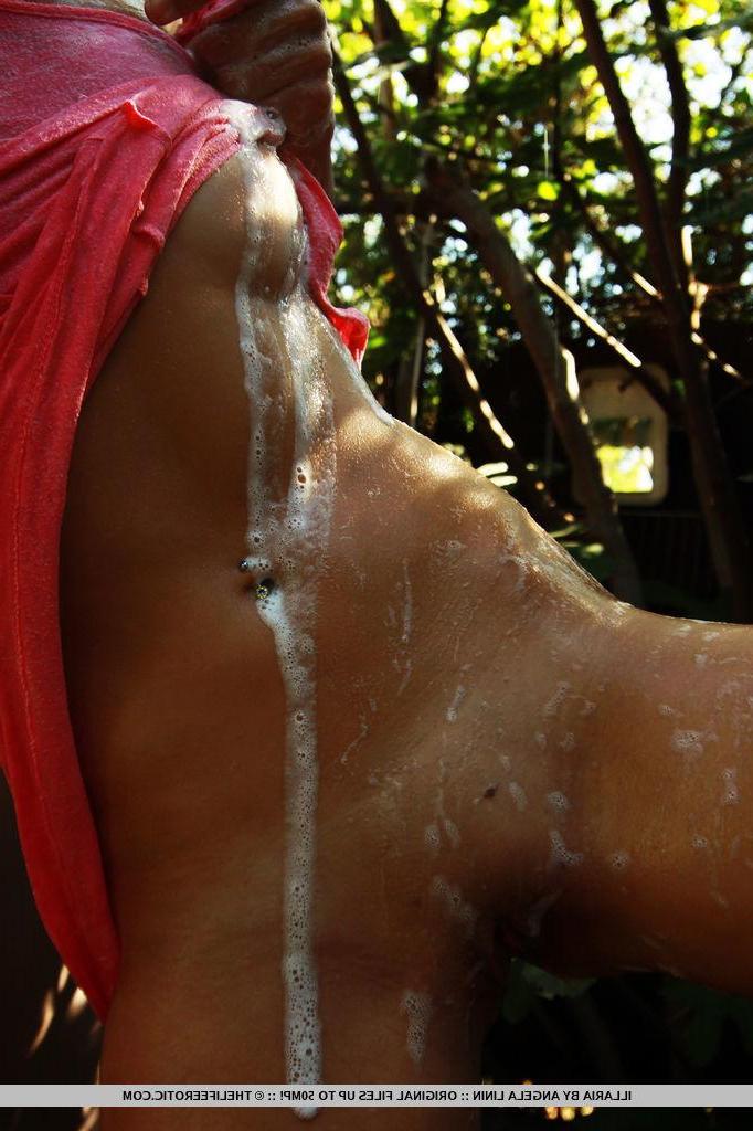 16P Beautiful girl Illaria gets her pussy all soapy in an outdoor shower