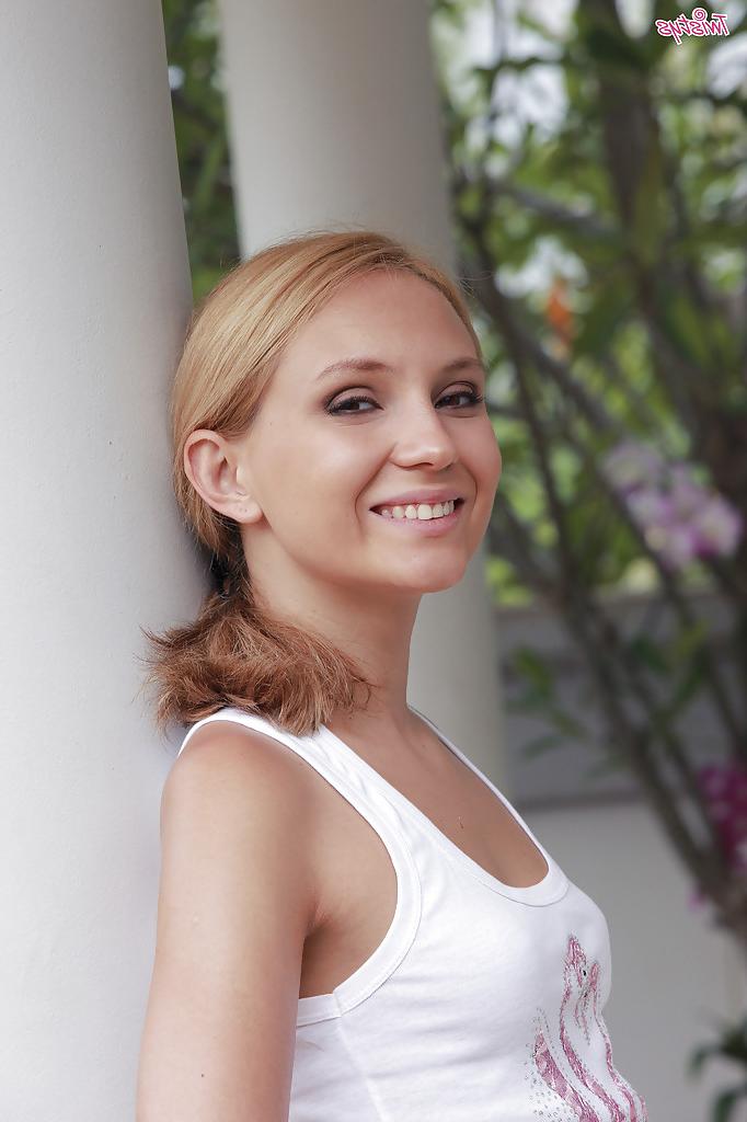 16P Smiley blonde babe Nataly Von undressing and playing with herself