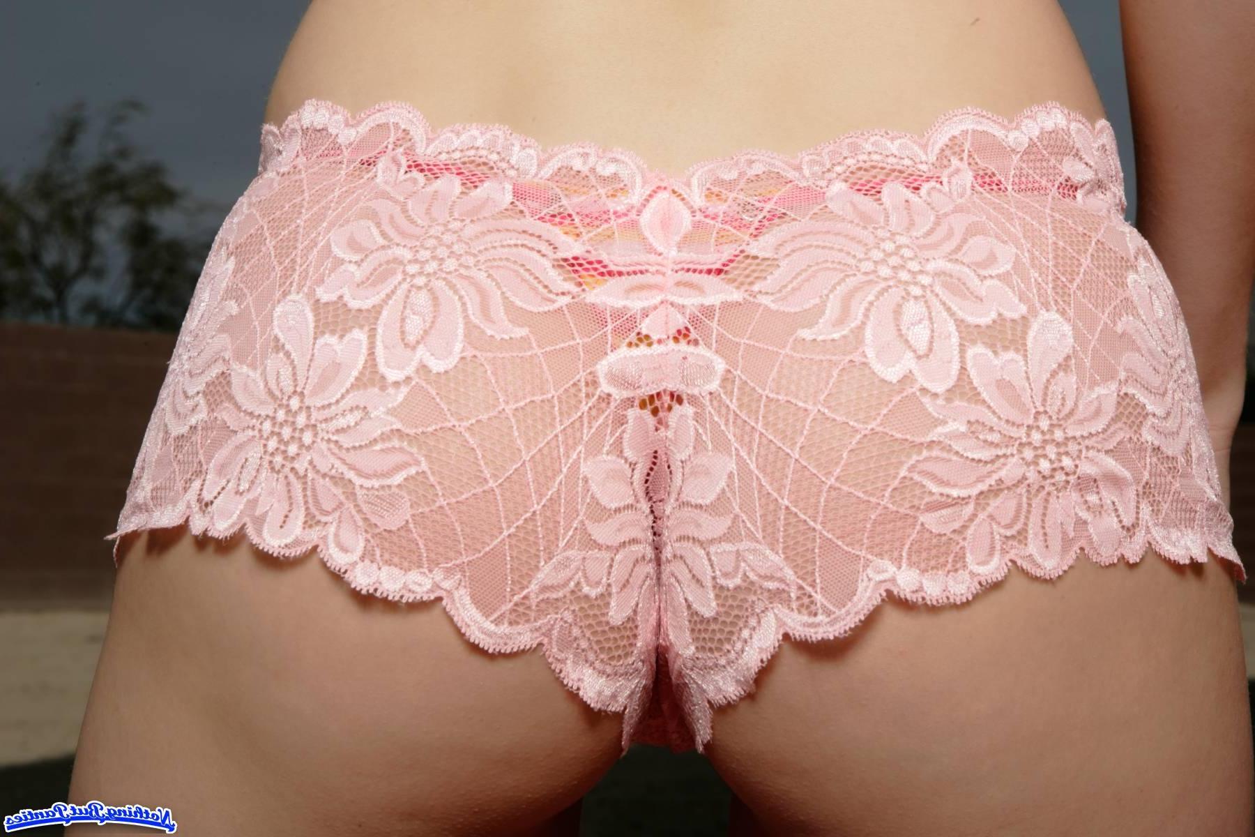 17P Pictures blonde teen girl Jenny teasing outside in pink lace boy shorts