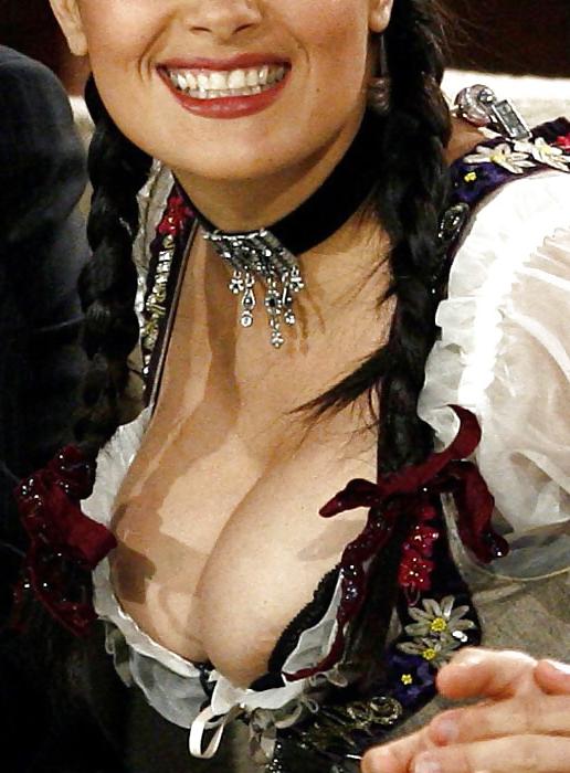 16P Salma Hayek with deep cleavage.