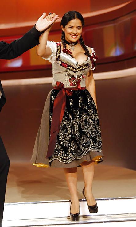 16P Salma Hayek with deep cleavage.