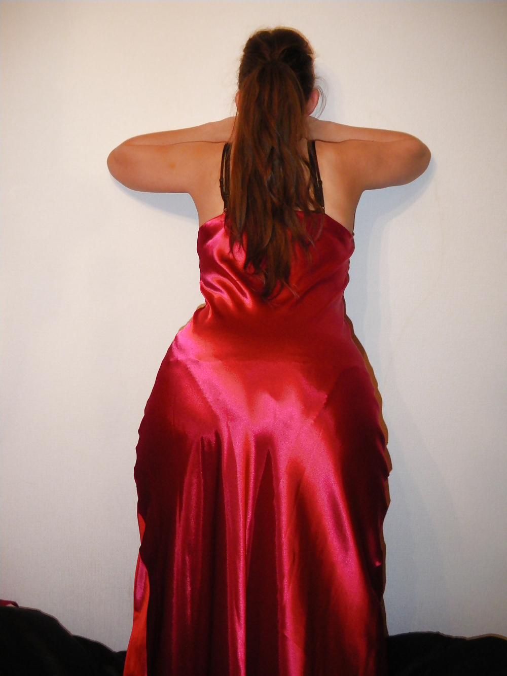 6P My new red satin nightdress, panties silky liquid 