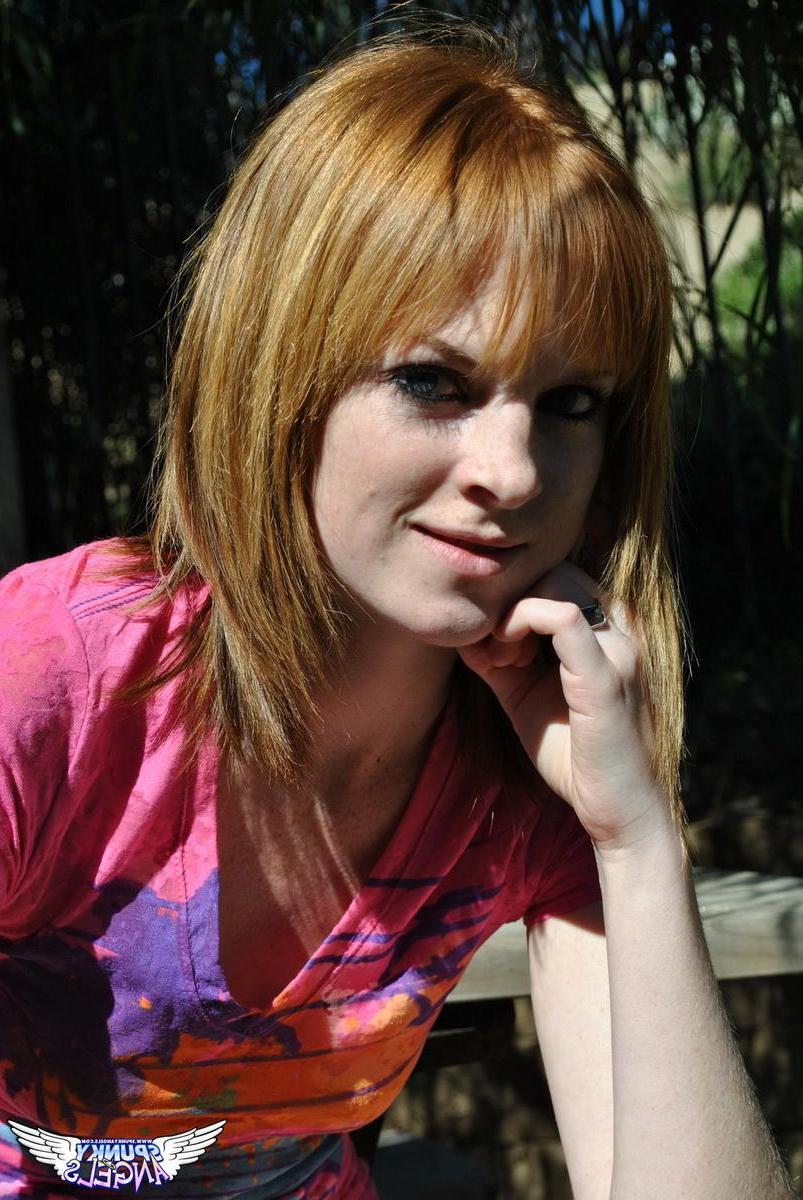 20P Redhead teen Kate Cooper flashes her pussy for you outside
