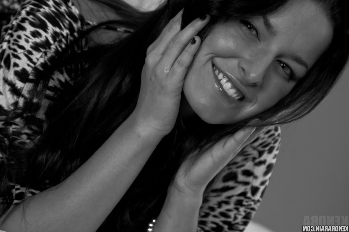 16P Brunette girl Kendra Rain does a sexy black and white set in her leopard dress