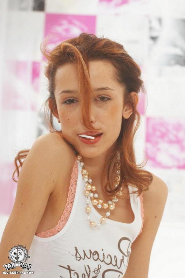 15P Redhead teen Kat taking her clothes off