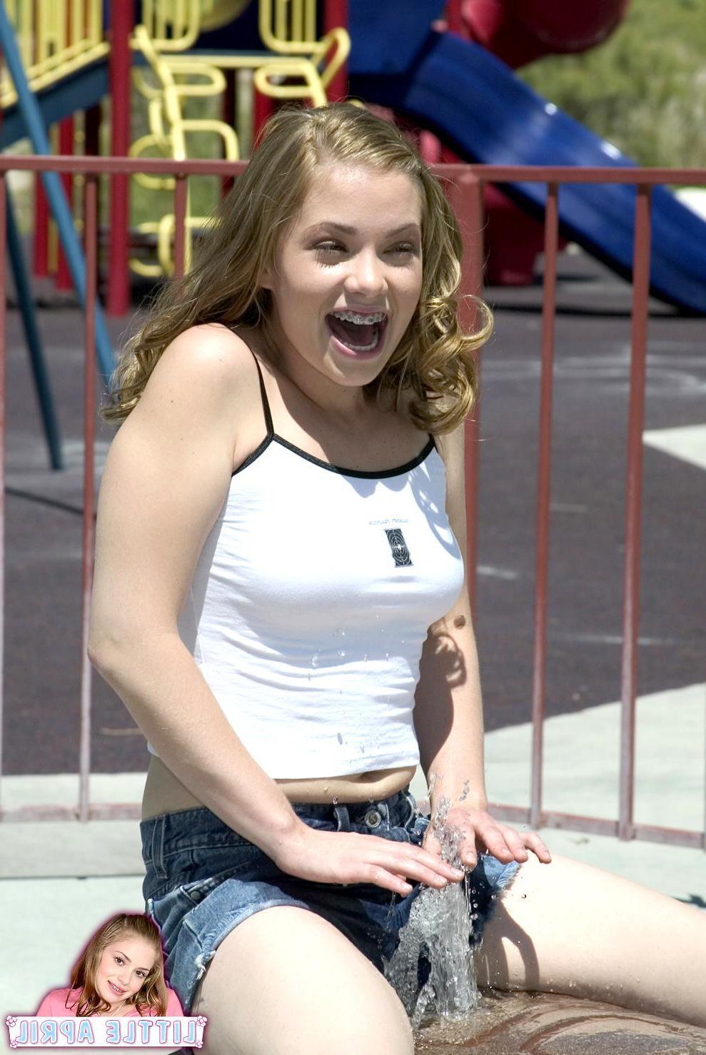 12P Little April gets naughty and flashes her fun parts at a public park