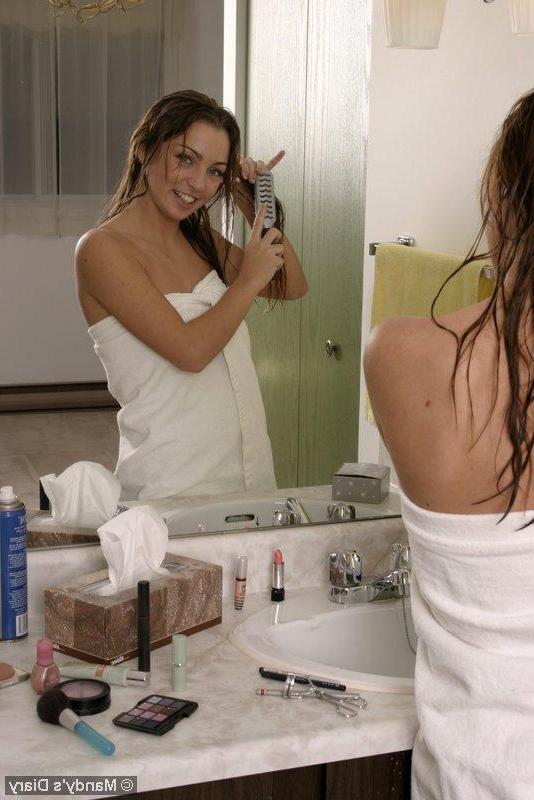 20P Pictures of Mandy's Diary drying off after a hot shower