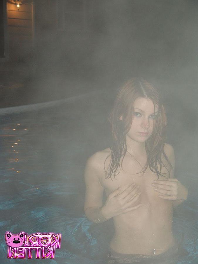 12P Redhead teen Kori taking a night time swim