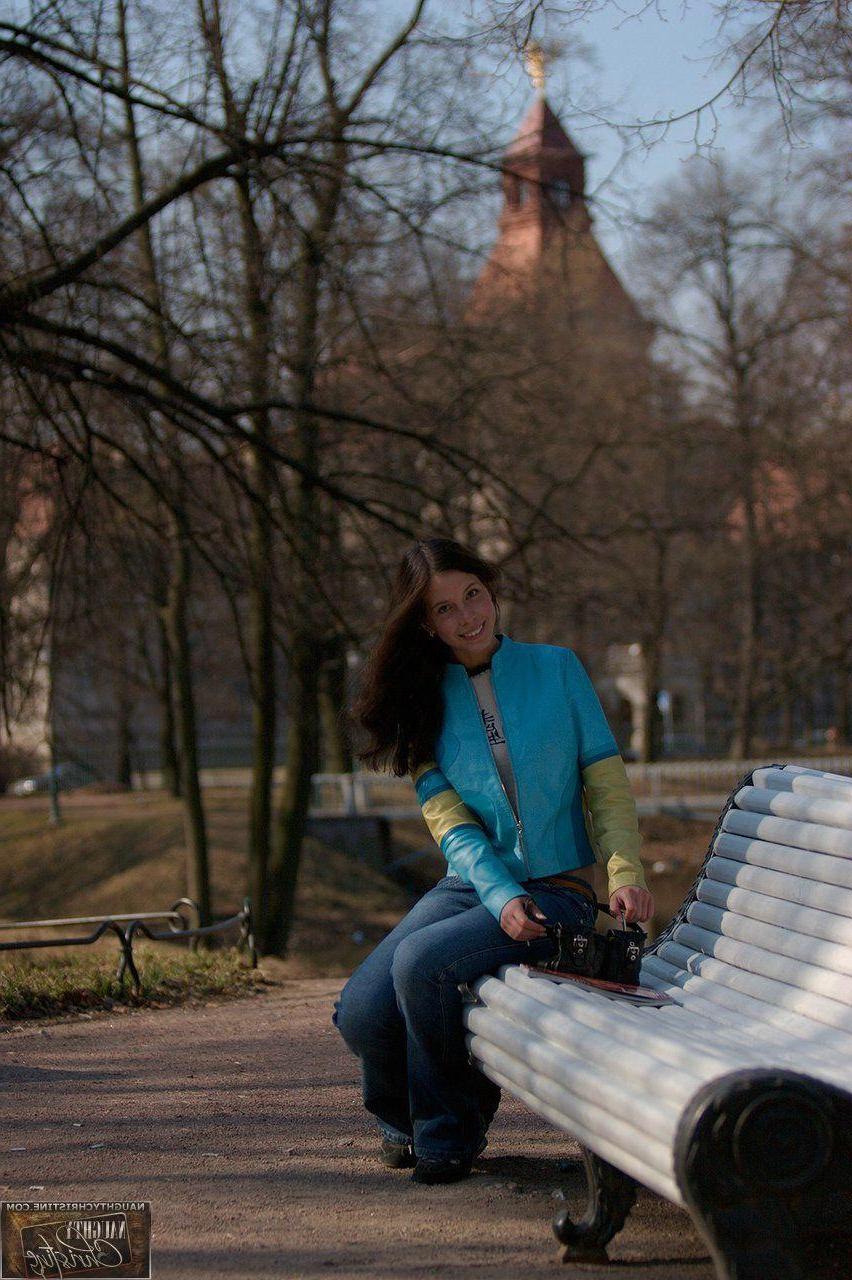 15P Pictures of Naughty Christine teasing outside