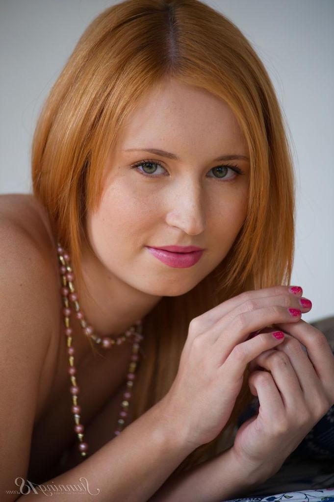 16P Redhead teen Nikky B strips out of her pink nightie in bed