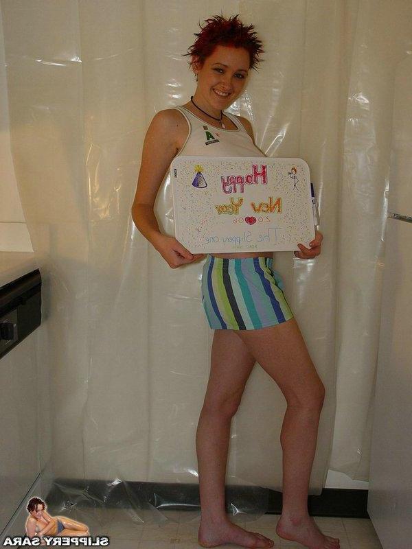14P Pictures of teen chick Slippery Sara getting ready for a shower