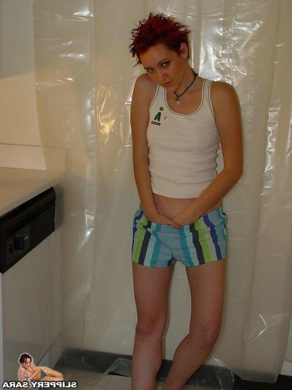 14P Pictures of teen chick Slippery Sara getting ready for a shower