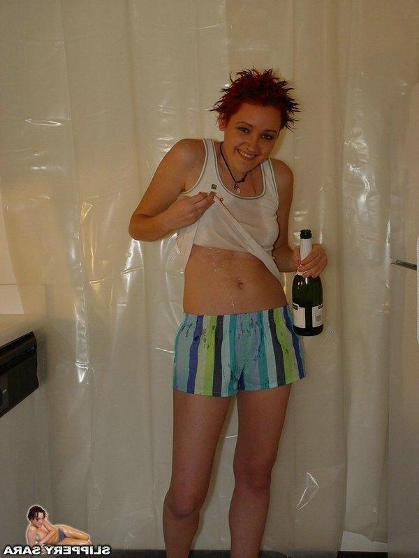 14P Pictures of teen chick Slippery Sara getting ready for a shower