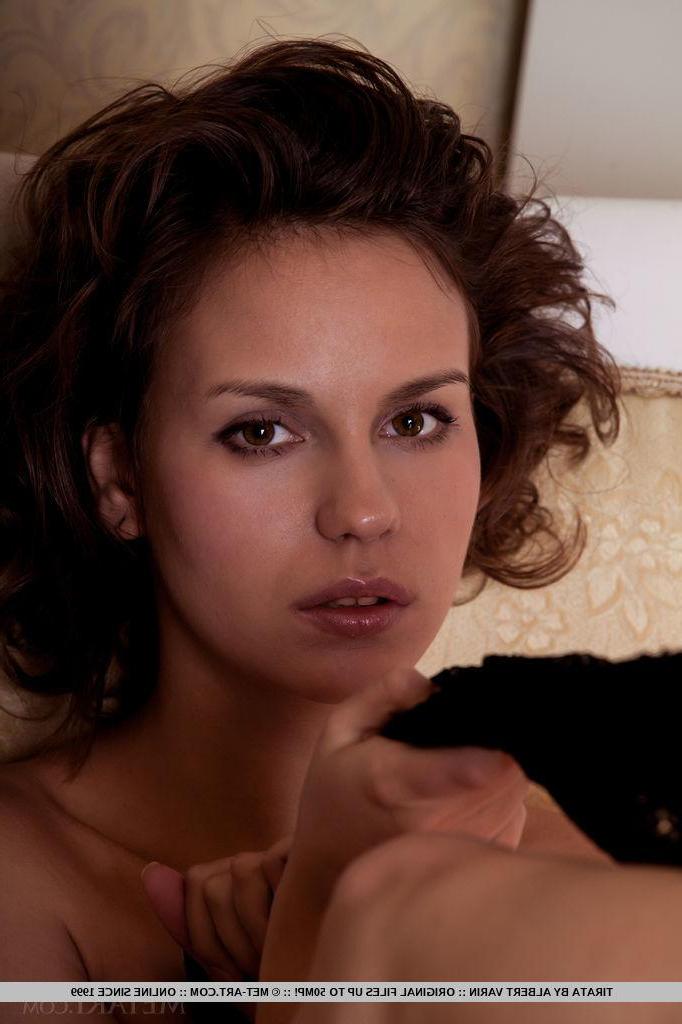 18P Brunette teen Tirata strips out of her lace pantyhose in "Nefita"