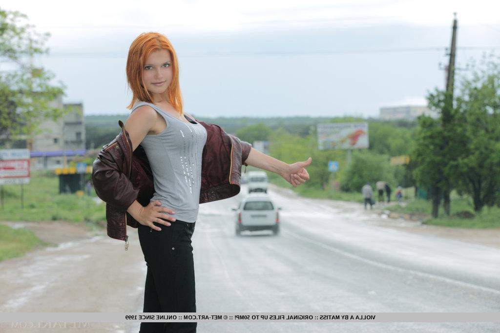 18P Pictures of gorgeous redhead Violla A giving you her beautiful flower outside