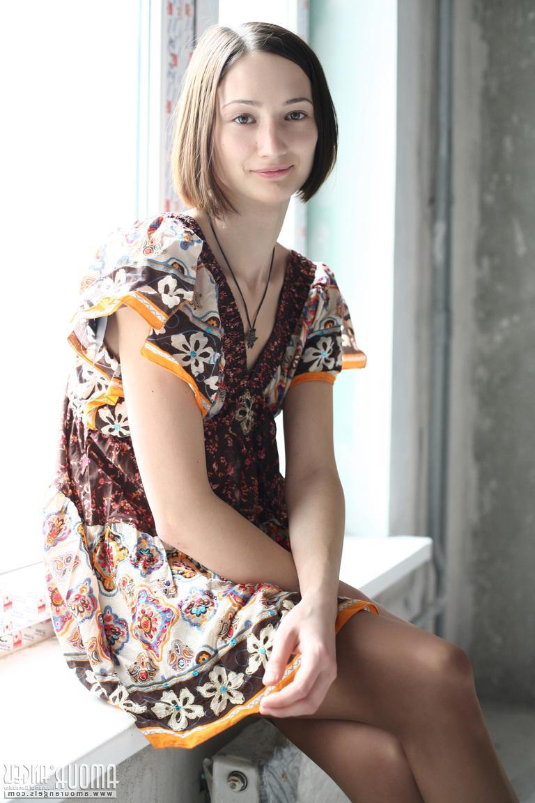 20P Brunette babe Masha gives you her tight pussy by the window