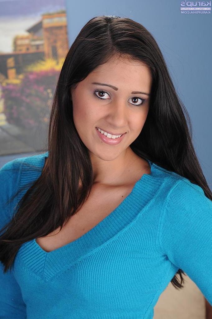 15P Gorgeous small breasted brunette Cassandra Marie strips naked