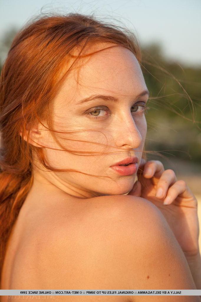 18P Fiery redhead Sally A strips down to her heels in public