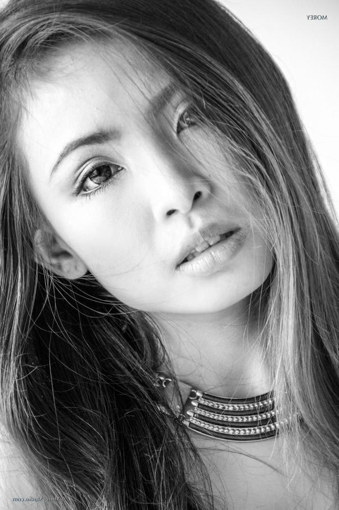 12P Asian girl Lookwa strips out of her lingerie in black and white