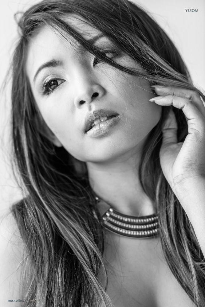 12P Asian girl Lookwa strips out of her lingerie in black and white
