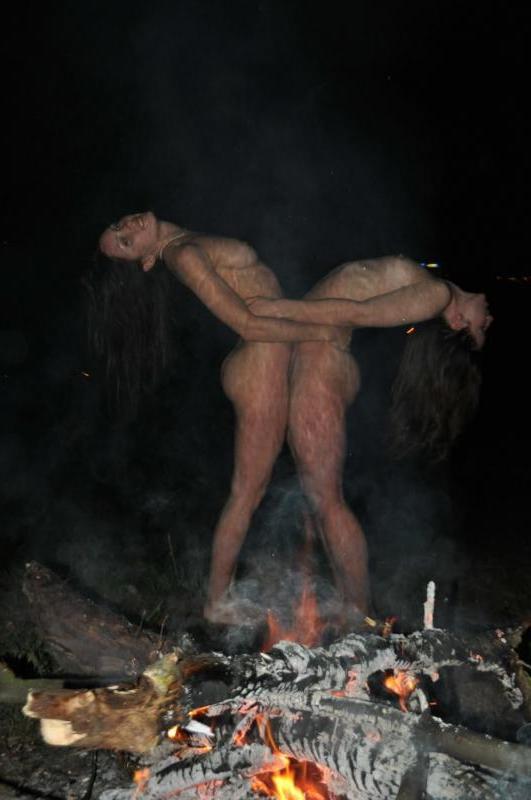 14P Wild nudist lesbo lovers doing dancing naked by the fire