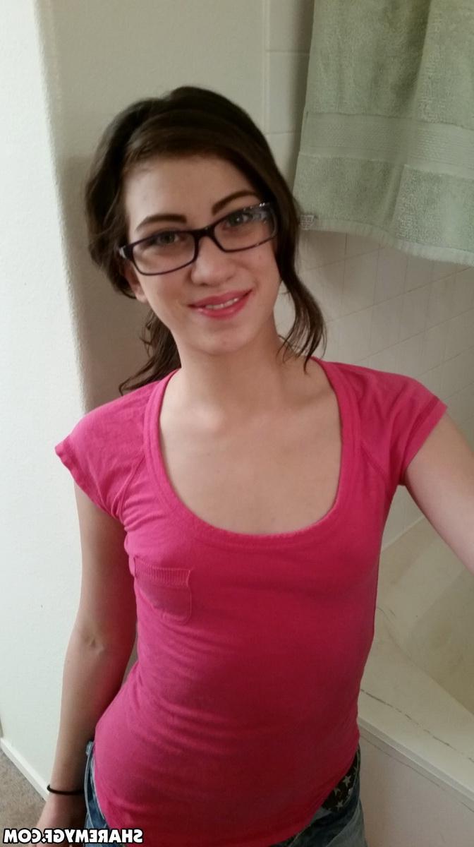 12P Hot brunette coed takes selfies of her tiny tits and round ass for you