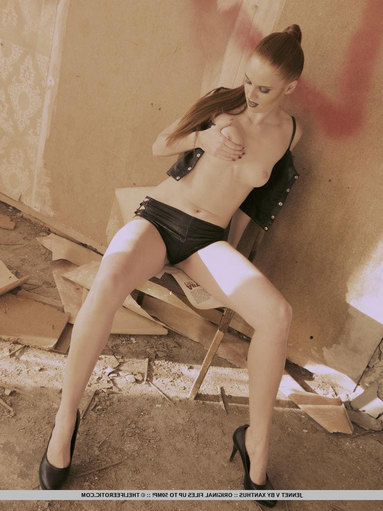 16P Goth model Jennet strips naked and fingers her pussy
