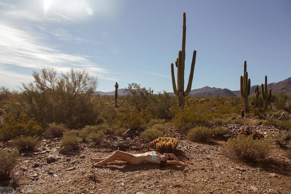 8P Pretty coed Rochelle Safford goes into the desert to tease in her panties