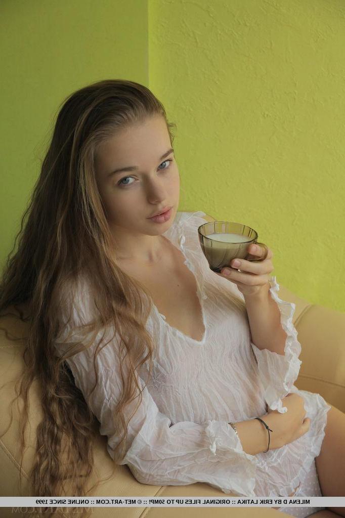 18P Milena D flips her long, beautiful hair to the side and exposes her amazing breasts