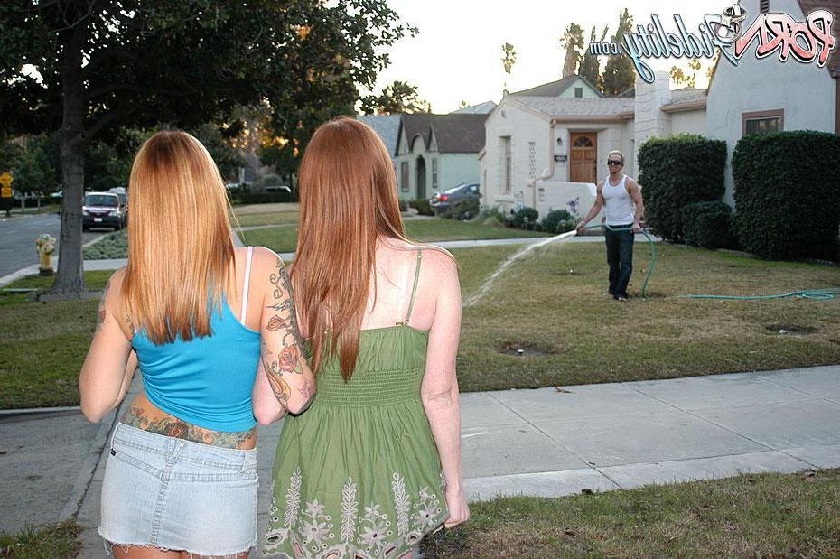 16P Two tattooed red headed sisters take a big cock and swap a load back and forth