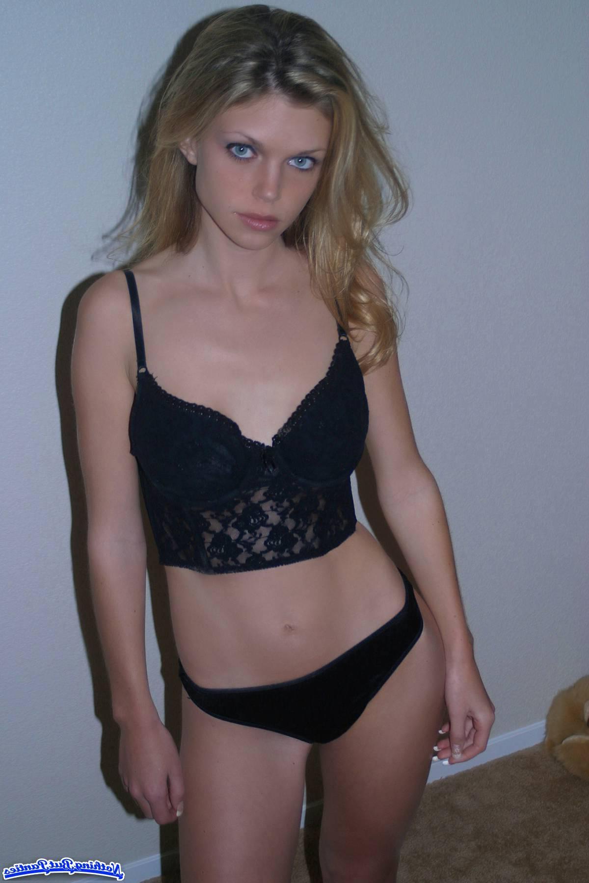 18P Pictures of a hot blonde girl showing off in her lace lingerie