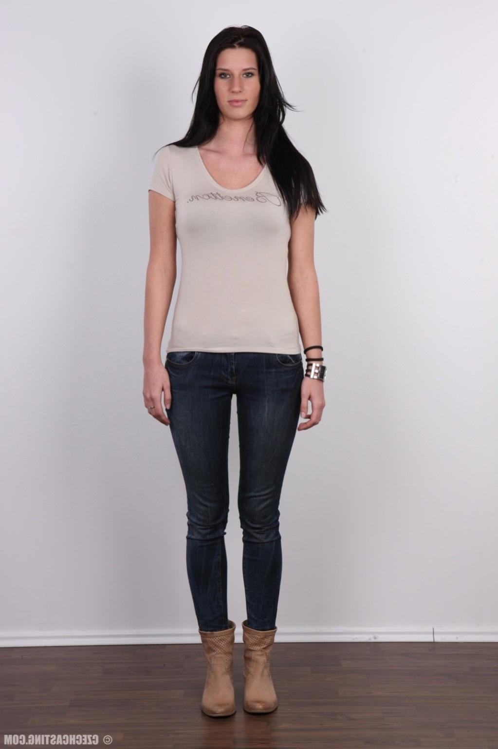 17P Tall brunette poses for photo camera