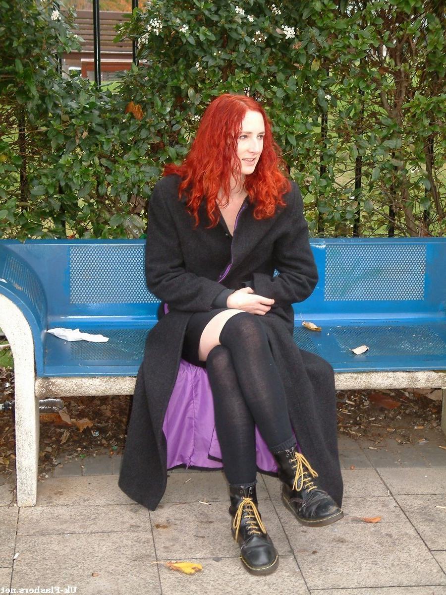 16P Amateur redhaired exhibitionist plays with her pussy outdoors on