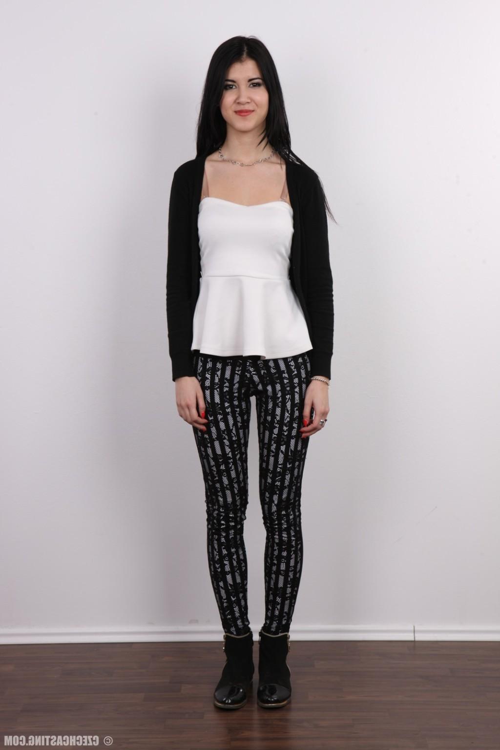 17P Petite brunette teen poses for photo camera