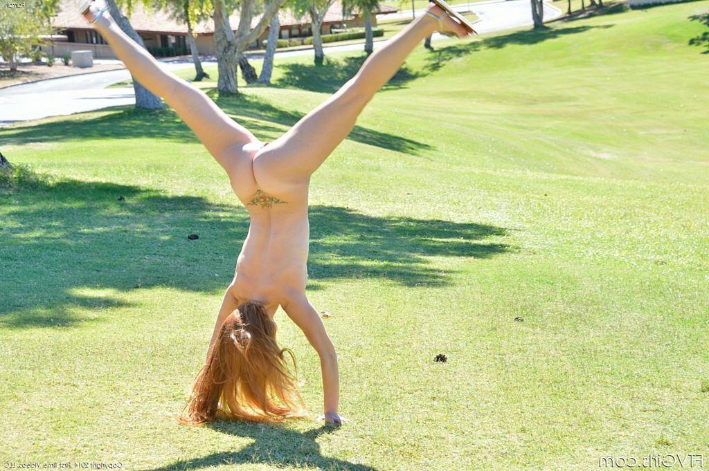 15P Sweet Irish teen naked cartwheels in a public park