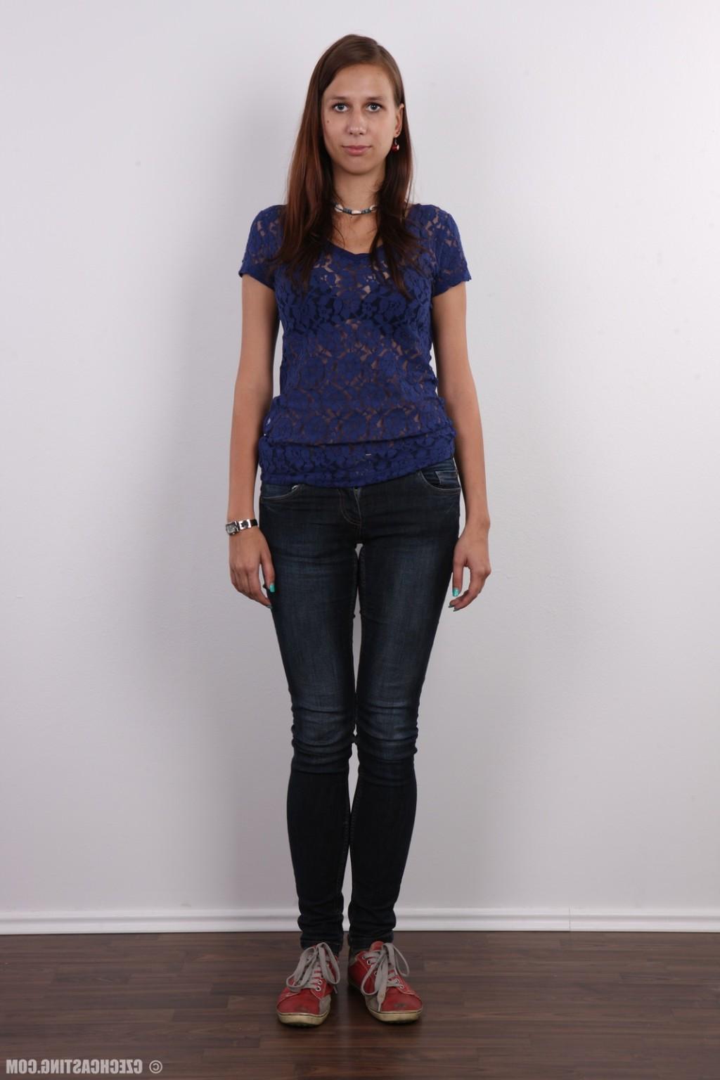 17P Tall brunette poses for photo camera